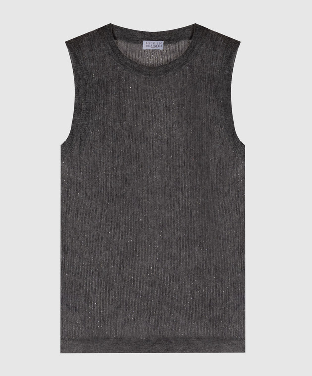 Brunello Cucinelli Серый топ из шелка и шерсти MFR493700