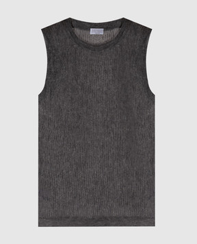 Brunello Cucinelli Серый топ из шелка и шерсти MFR493700