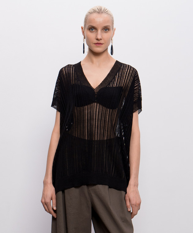 UMA WANG Чорний топ з льону UK7122 зображення 4