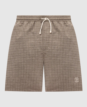 Brunello Cucinelli Зеленые шорты для плавания в узор с вышивкой эмблемы MR847043P