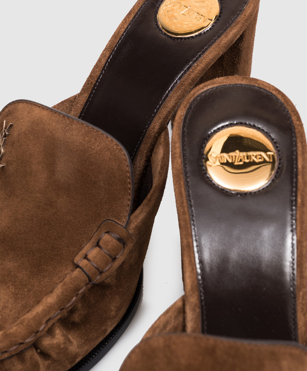 Saint Laurent Коричневые замшевые мюли LE LOAFER 86971327DTT изображение 5