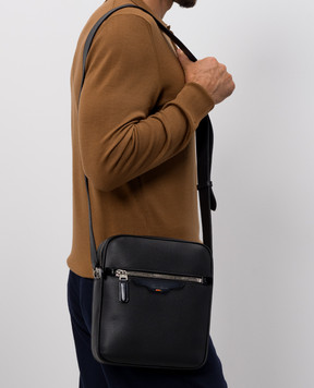 Santoni Черная кожаная сумка с логотипом UIBBA2913ENAITB