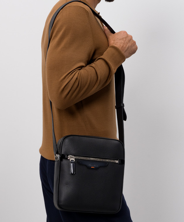 Santoni Черная кожаная сумка с логотипом UIBBA2913ENAITB изображение 2