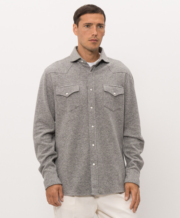 Brunello Cucinelli Серая рубашка с кашемиром MM840KC01 изображение 3