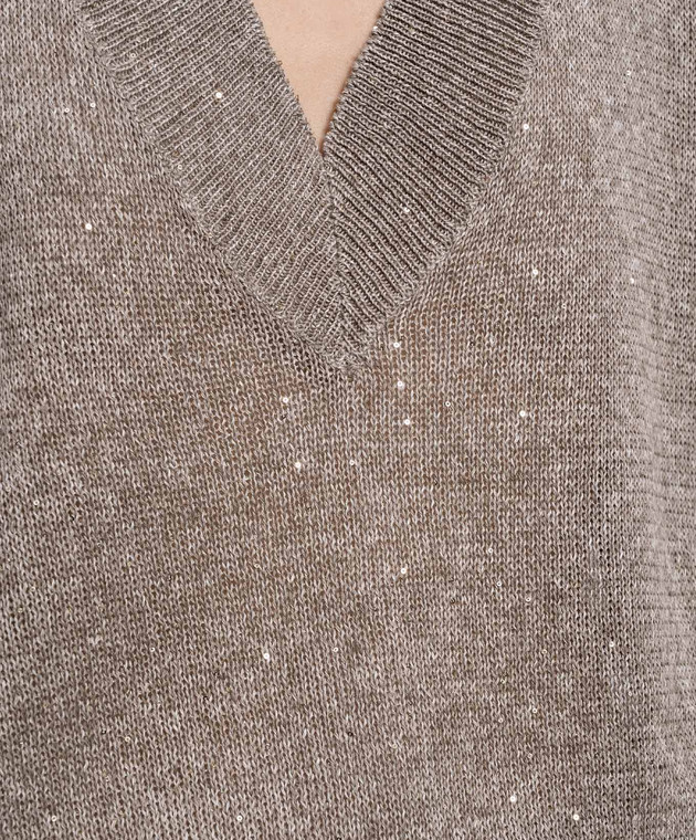 Brunello Cucinelli Коричневий жилет з льоном з паєтками MDT746402 зображення 5