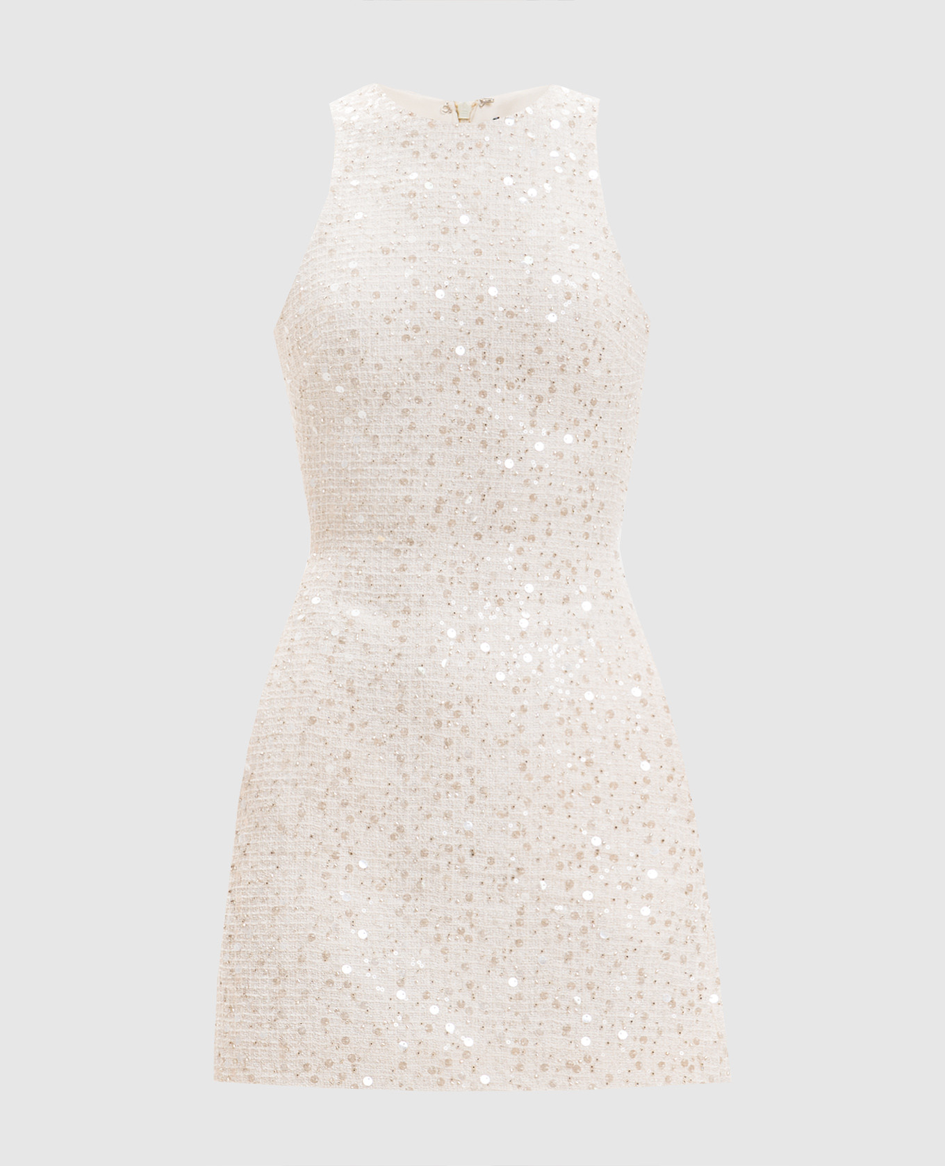 Твидовое платье мини цвета айвори в пайетке