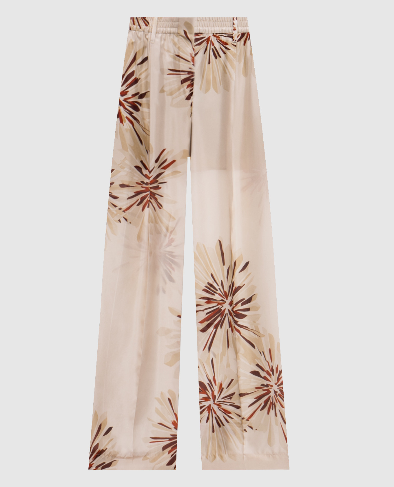 Бежевые брюки из шелка в цветочный принт