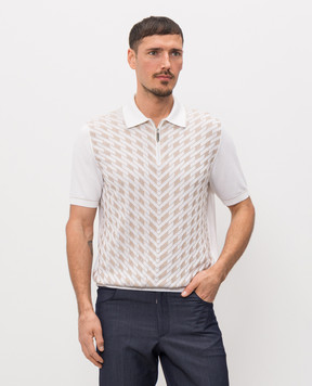 Stefano Ricci Поло кольору айворі з шовком в геометричний візерунок K818115P31F26281