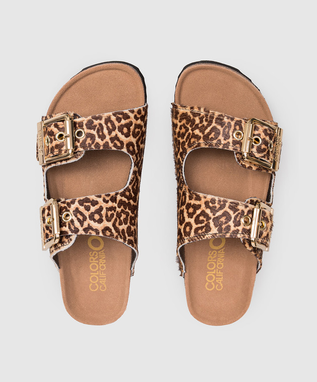 Colors of California Коричневые кожаные шлепанцы SLOFI с леопардовым принтом HCBIO502 изображение 4