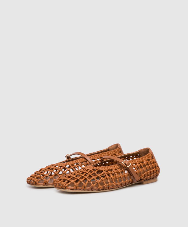 Babe Pay Pls Коричневі шкіряні балетки з плетінням BALETY зображення 2