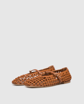 Babe Pay Pls Коричневі шкіряні балетки з плетінням BALETY