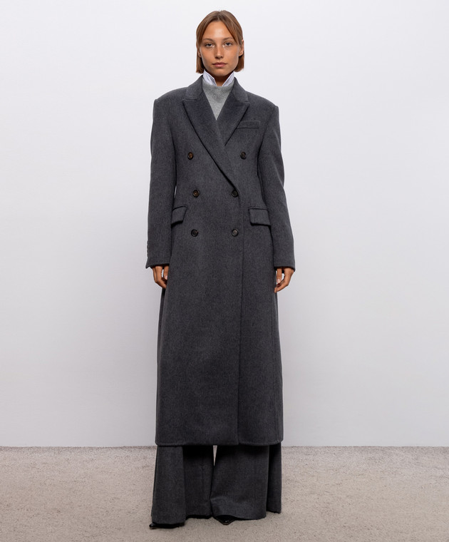 Brunello Cucinelli Серое двубортное пальто из кашемира с цепочкой мониль MD5039673 изображение 3