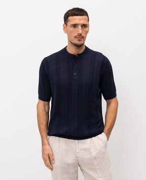 Brunello Cucinelli Синяя футболка с леном M2L707801