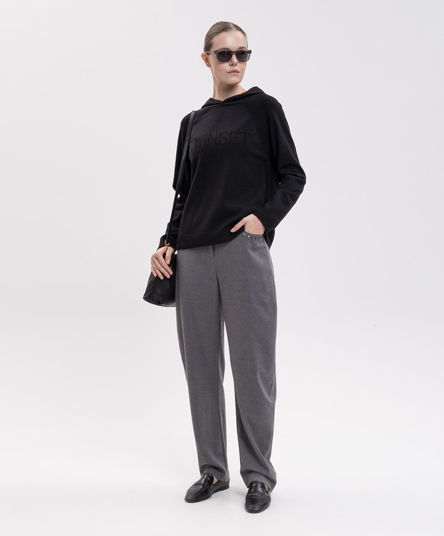 Twinset Черный худи с узором логотипа 262LI3NCC изображение 2