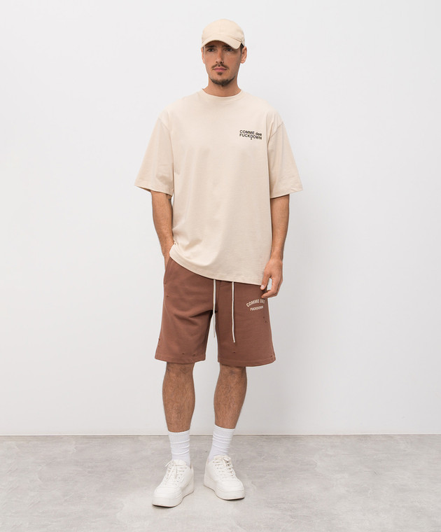 Comme des Fuckdown Бежевая футболка с брендовым принтом FMS6CFABM01938 изображение 2
