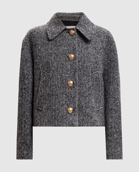 Valentino Серое укороченное пальто с шерстью в узор 9B3CJ485ABG