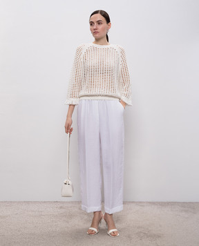 Peserico Белый ажурный джемпер с пайетками и бахромой A99047F0709110