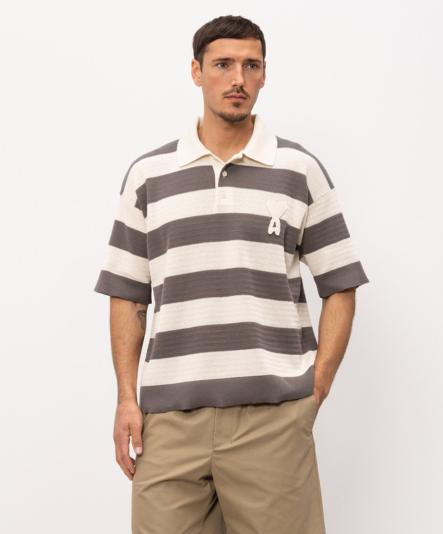 Ami Paris Бежеве поло в смужку з емблемою HPL432KN0153 зображення 3