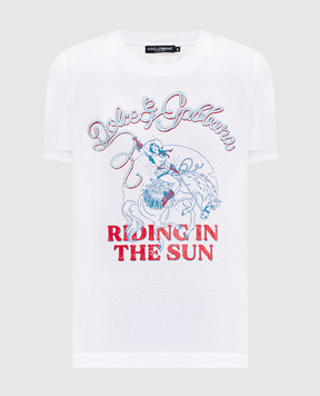 Dolce&Gabbana Біла футболка з принтом та вишивкою F8N08ZGDDMV