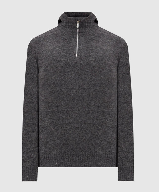 Brunello Cucinelli Серый свитер с шерстью альпаки и кашемиром с капюшоном MTF709909