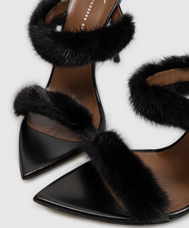 Giuseppe Zanotti Черные кожаные мюли LIZZIE с мехом норки I600024 изображение 5