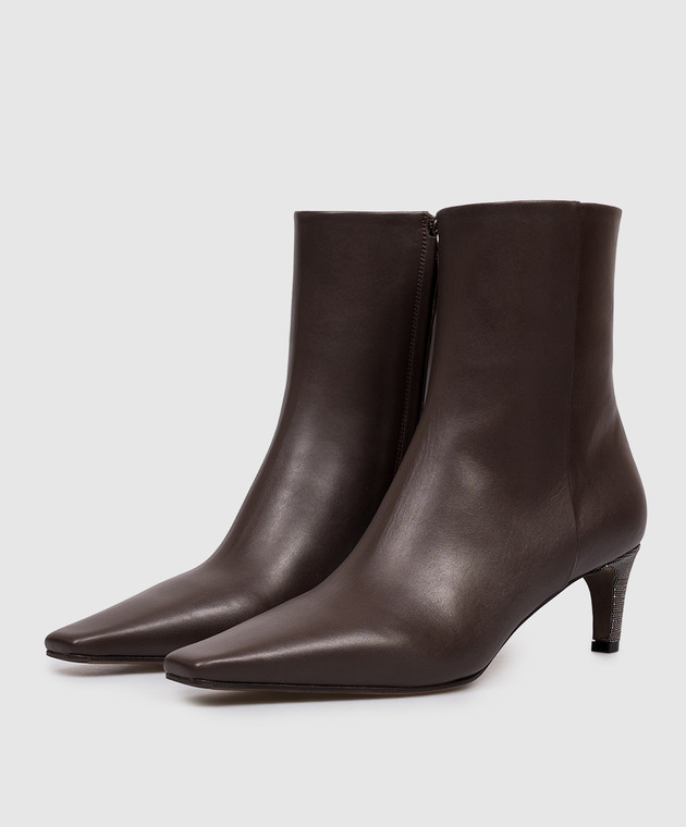 Brunello Cucinelli Коричневые кожаные ботильоны с цепочкой мониль MZSKC3356P изображение 2