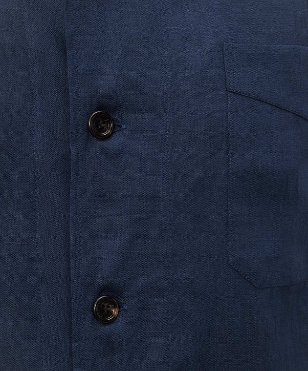 Brunello Cucinelli Синя сорочка з льону з короткими рукавами MM6840619 зображення 4