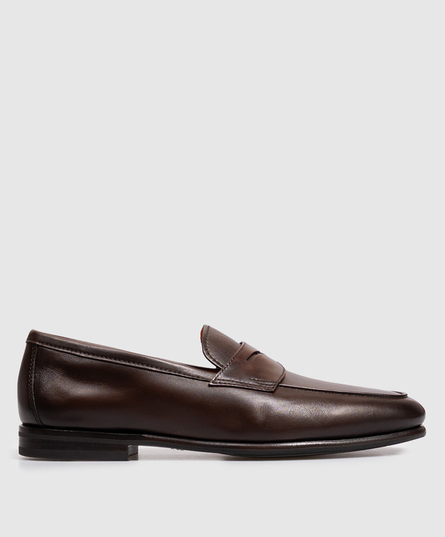 Santoni Кожаные лоферы коричневого цвета MCNG18837SI9GMEM