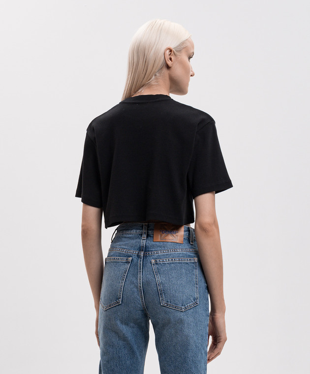 Off-White Черная укороченная футболка в рубчик 2FA00678T изображение 4