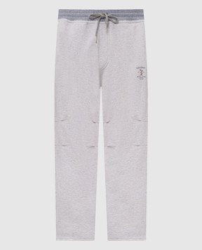 Brunello Cucinelli Серые меланжевые спортивные штаны с вышивкой MM8263388G