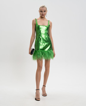 16Arlington Зелена сукня міні Sior з пір'ям страуса DMN560SS2601