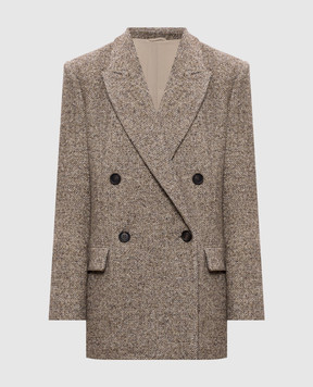 Brunello Cucinelli Коричневый двубортный жакет с шерстью и шелком с цепочкой мониль MG5307521