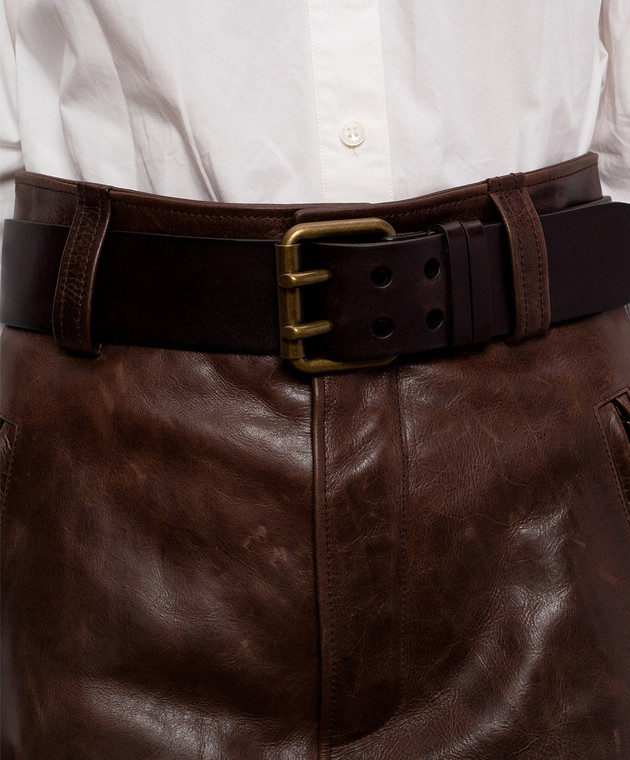 Saint Laurent Коричнева шкіряна спідниця-олівець з поясом 865021YCVD2 зображення 5