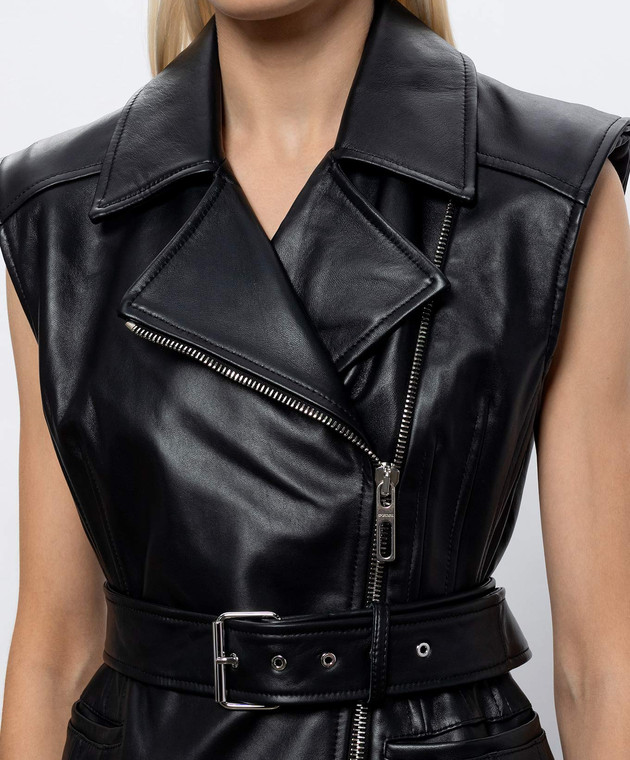 Max Mara Sportmax Черное кожаное платье FAVELLA на молнии SPXFAVELLA изображение 5