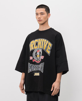 Juun.j Чорна футболка Max Fit з принтом JC6342P005