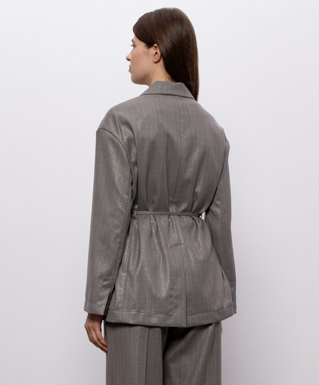 Brunello Cucinelli Серый жакет из шерсти в полоску с люрексом MB1897405P изображение 4