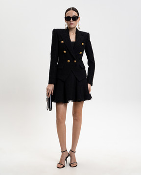 Balmain Чорний двобортний твідовий жакет GF1SI505XL81
