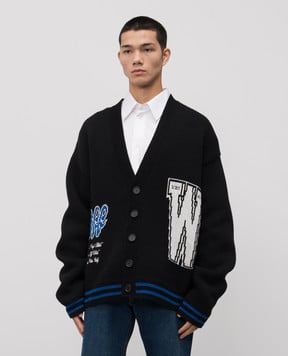 Off-White Черный кардиган с шерстью 44MHB019F5K002