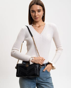 Valentino Чорна шкіряна сумка кросі-боді Panthea з кристалами Swarovski 8W2B0S99UYF