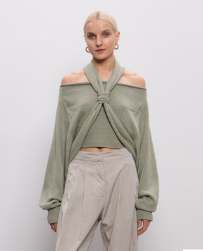 Balmain Зеленый джемпер из шелка с открытыми плечами GF0AP211KJ86