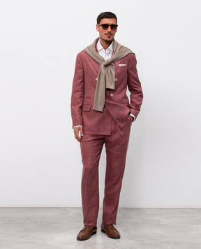 Brunello Cucinelli Бордовый костюм из шерсти, шелка и льна MZ401LDPH