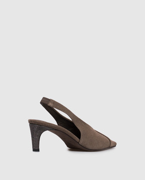 Brunello Cucinelli Коричневі замшеві слінгбеки з ланцюжком MZSFC3368P