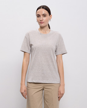 Peserico Бежевая футболка с леном в полоску A06022J003139