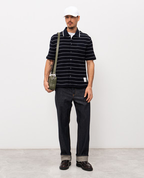 Thom Browne Синя сорочка з льоном в смужку MJS299AJ0245