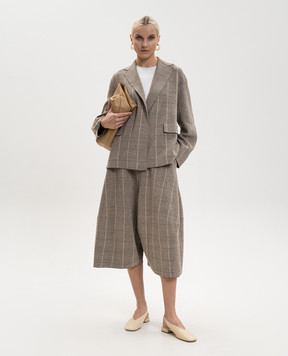 BOBOUTIC Бежеві бермуди із шовку в клітинку 5064