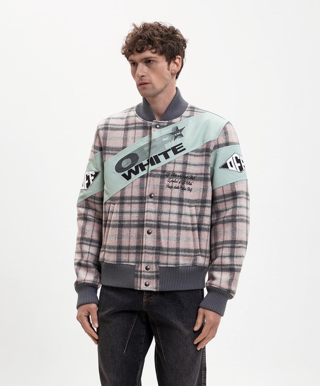 Off-White Утепленный бомбер с шерстью в клеточку 44XEH05RS26F001 изображение 3