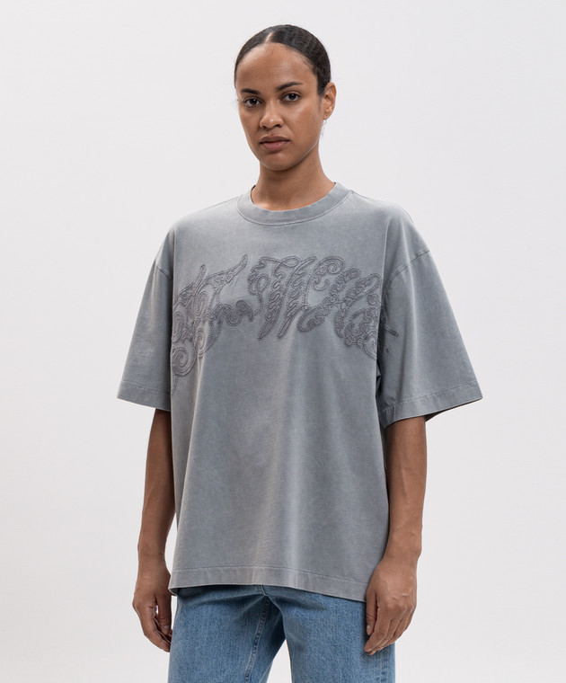 Off-White Сіра футболка з вишивкою логотипа 2FA00429T зображення 3