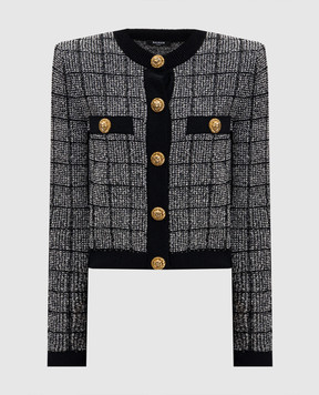 Balmain Черный твидовый кардиган в клетку GF1KL000KJ48
