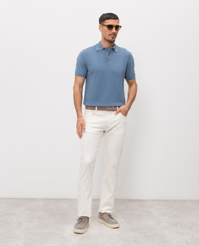 Canali Блакитне поло з шовком в тканий візерунок MK02466C0127