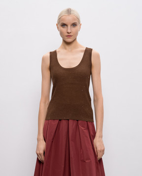 Max Mara Коричневый топ FALCO из шелка и шерсти MSTFALCO